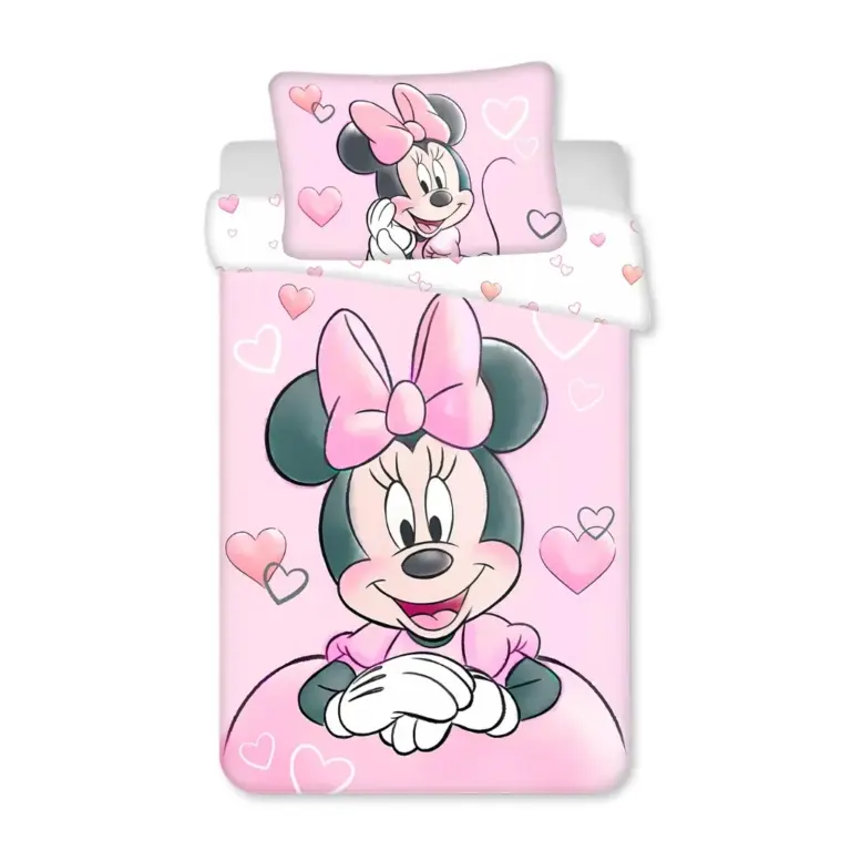 01. Minnie Mouse 'Hearts' Posteljina Bebe, 100×135 Cm