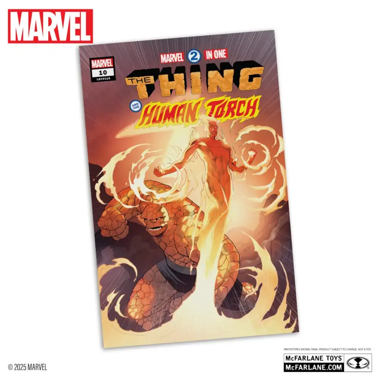 02. McFarlane Marvel Human Torch Figura, 29cm + Strip (Marvel 2 In One #10)