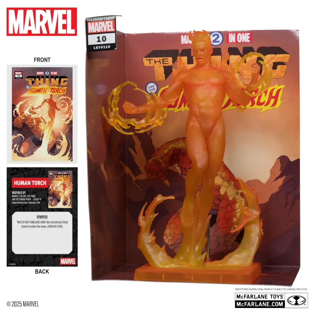 04. McFarlane Marvel Human Torch Figura, 29cm + Strip (Marvel 2 In One #10)