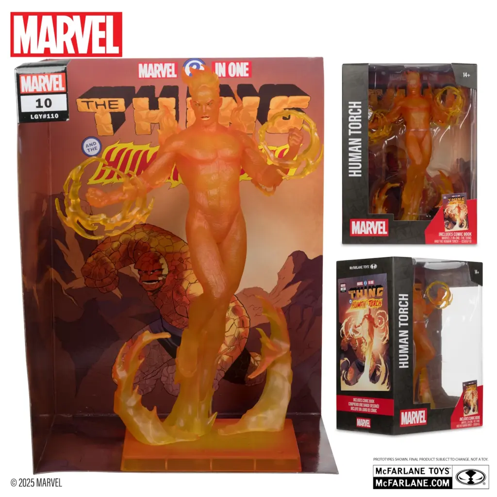 07. McFarlane Marvel Human Torch Figura, 29cm + Strip (Marvel 2 In One #10)